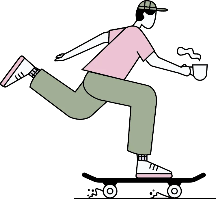 doodle skateboard and coffee green